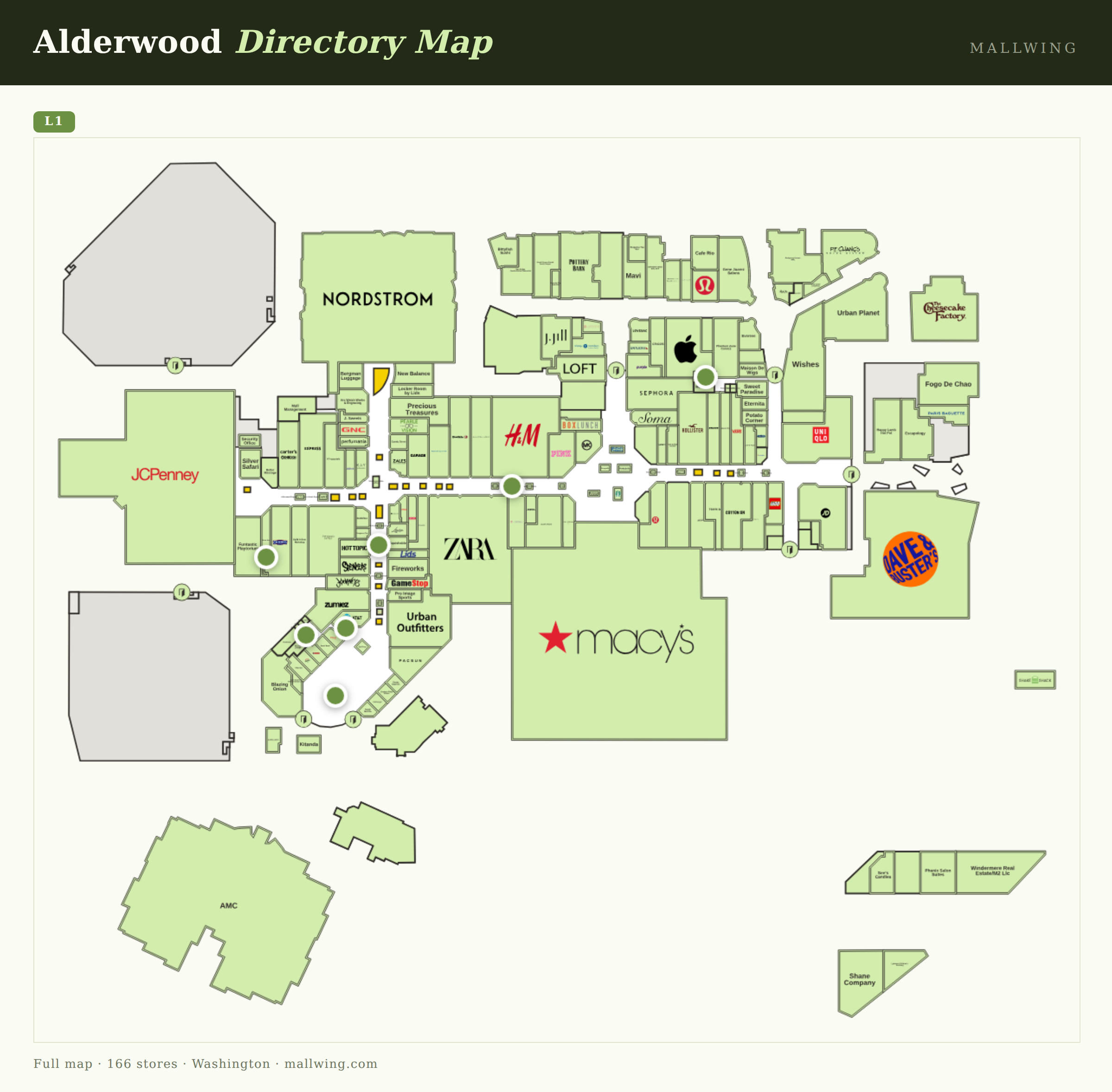 Alderwood directory map: all floor plans with store locations