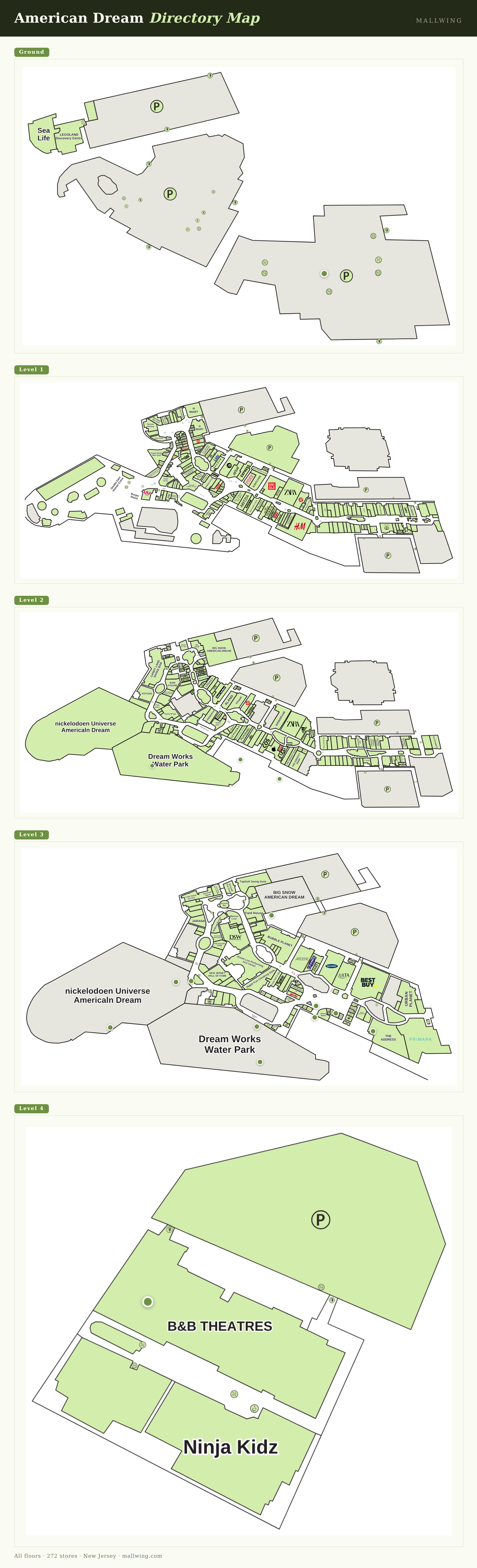 American Dream directory map: all floor plans with store locations