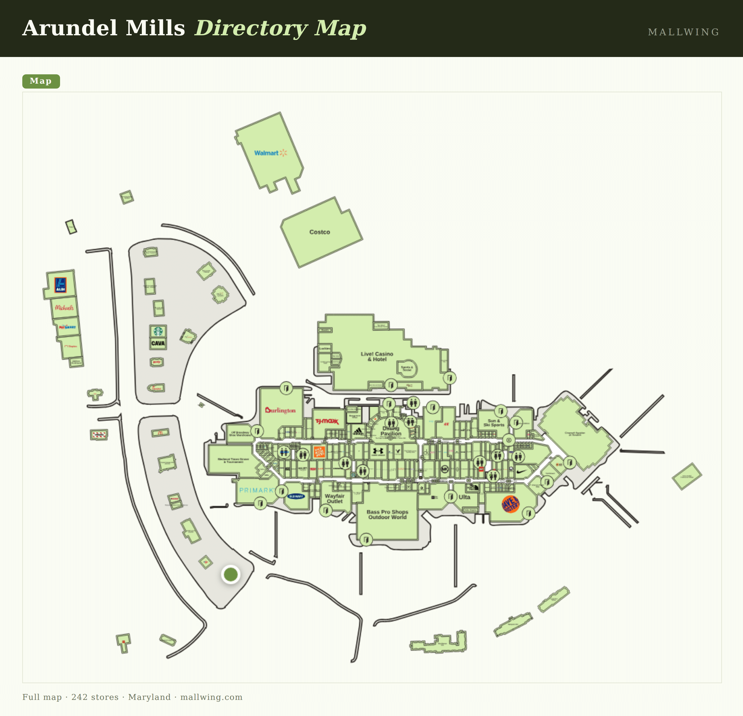 Arundel Mills directory map: all floor plans with store locations