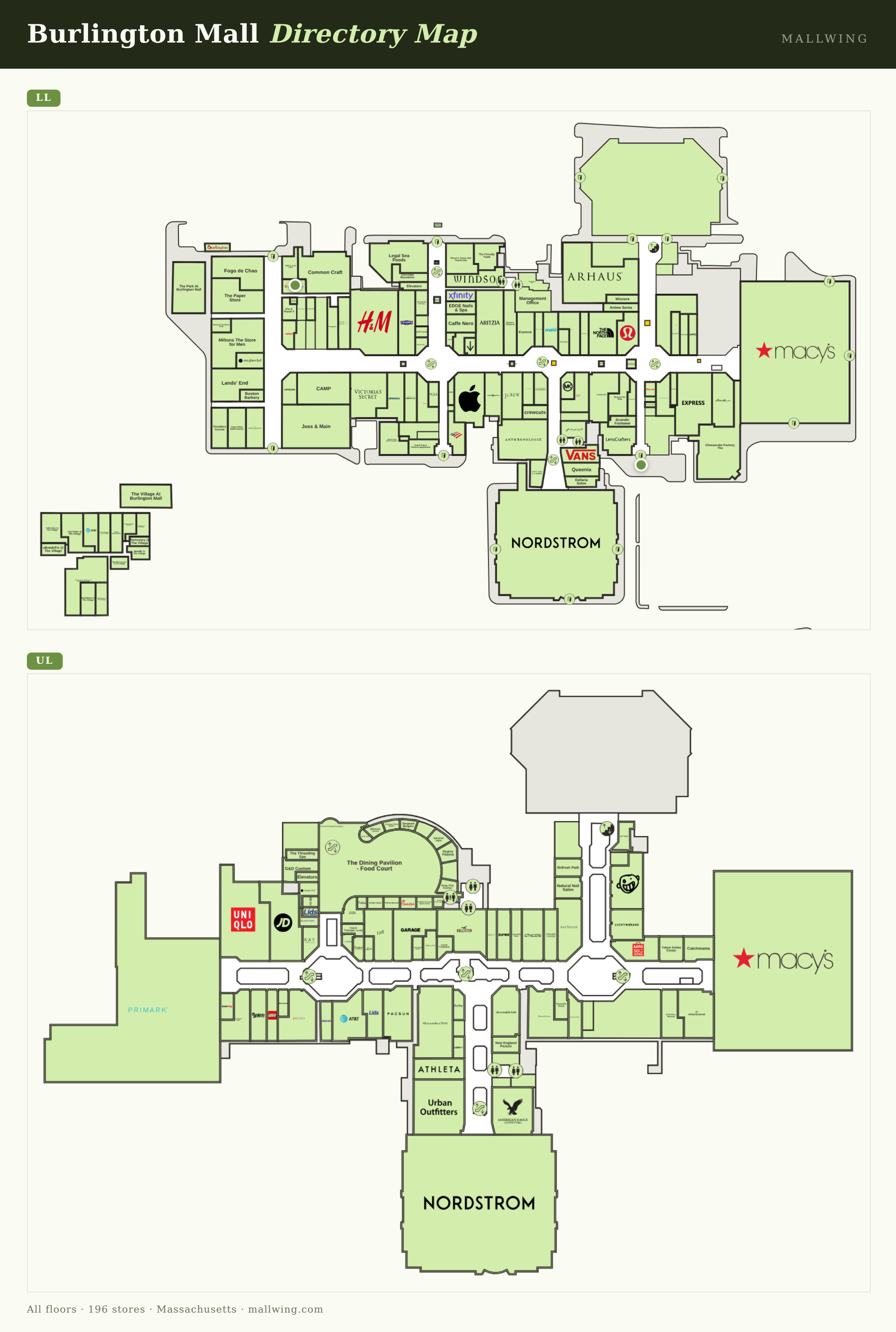 Burlington Mall directory map: all floor plans with store locations
