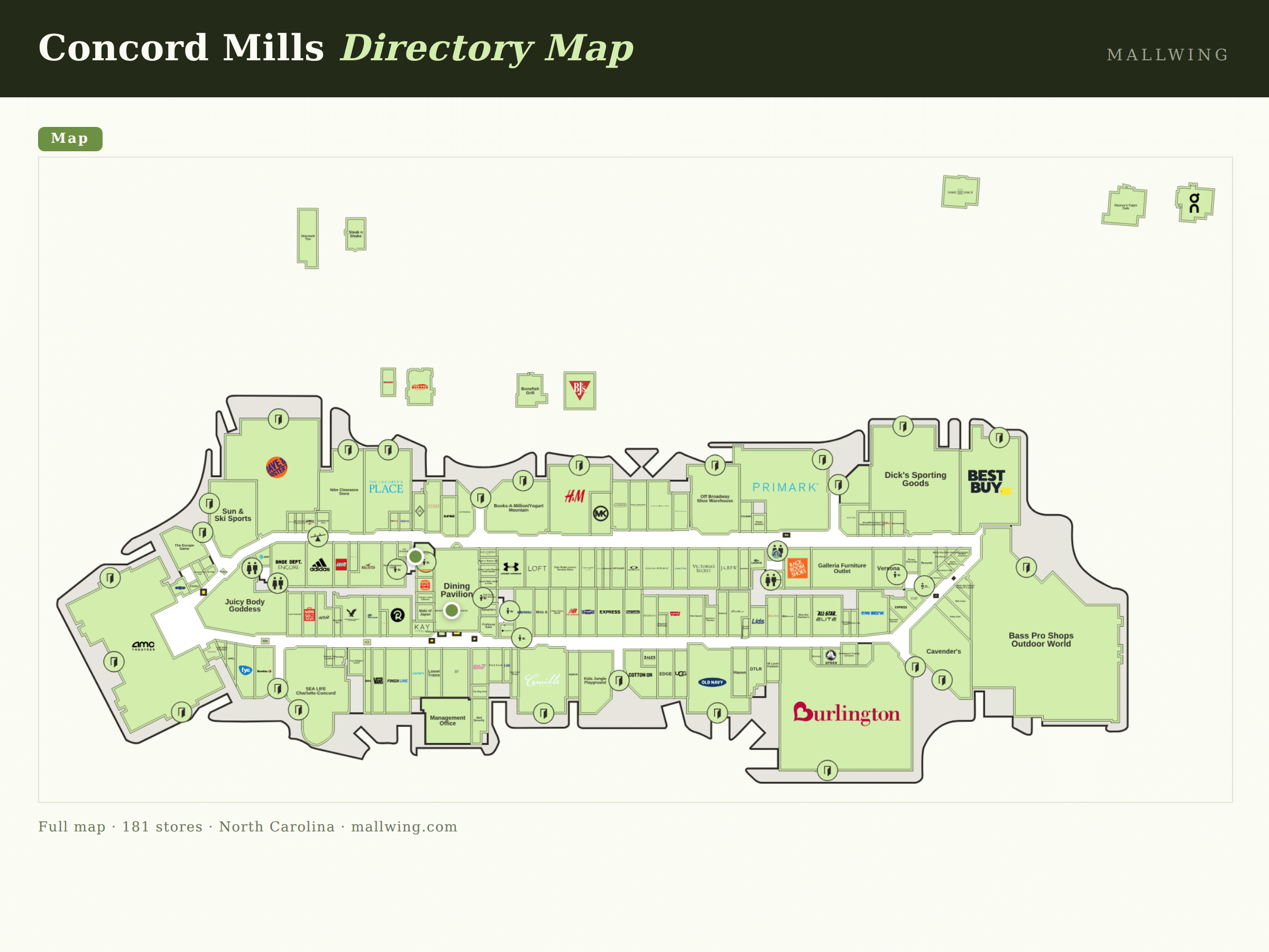 Concord Mills directory map: all floor plans with store locations