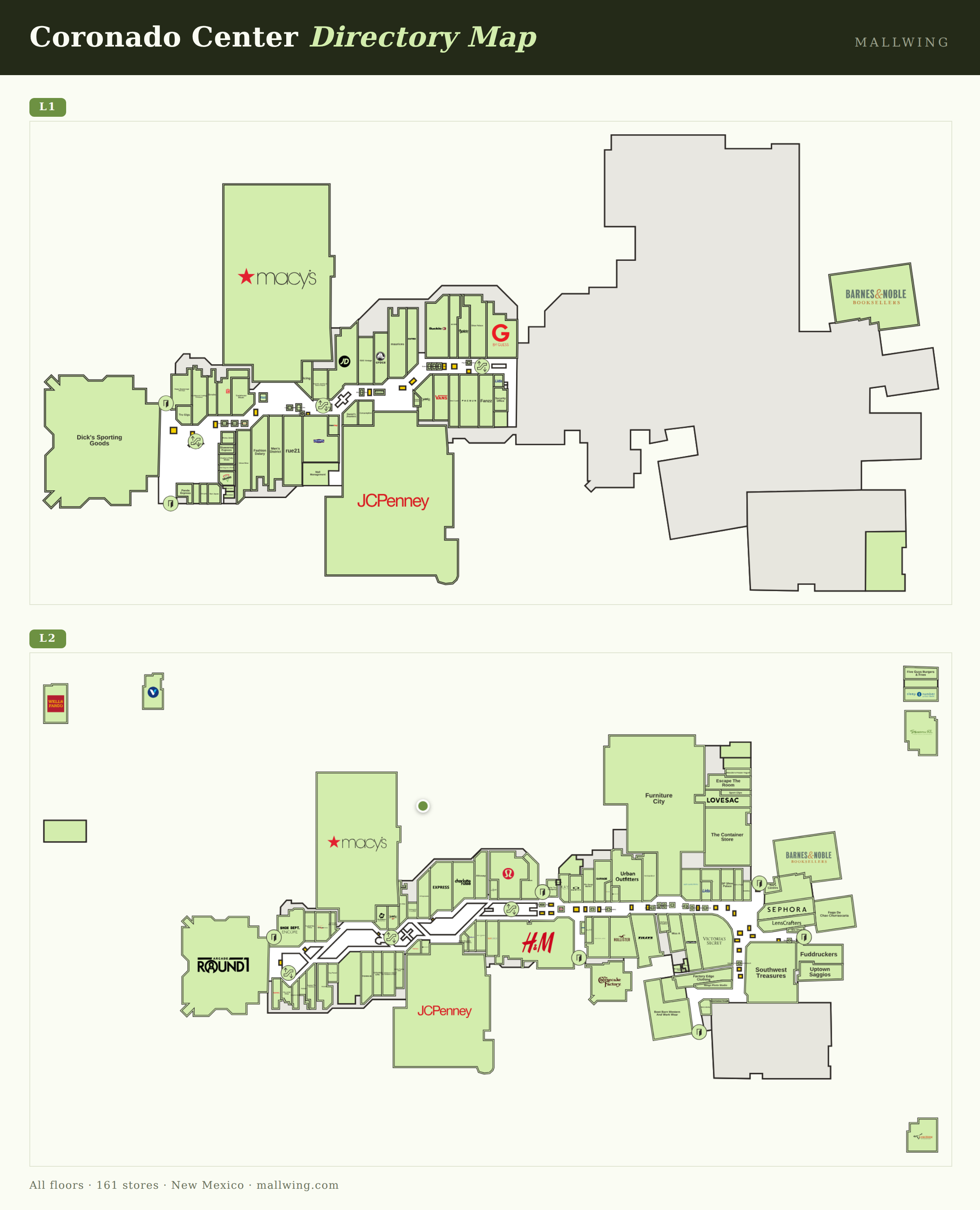 Coronado Center directory map: all floor plans with store locations