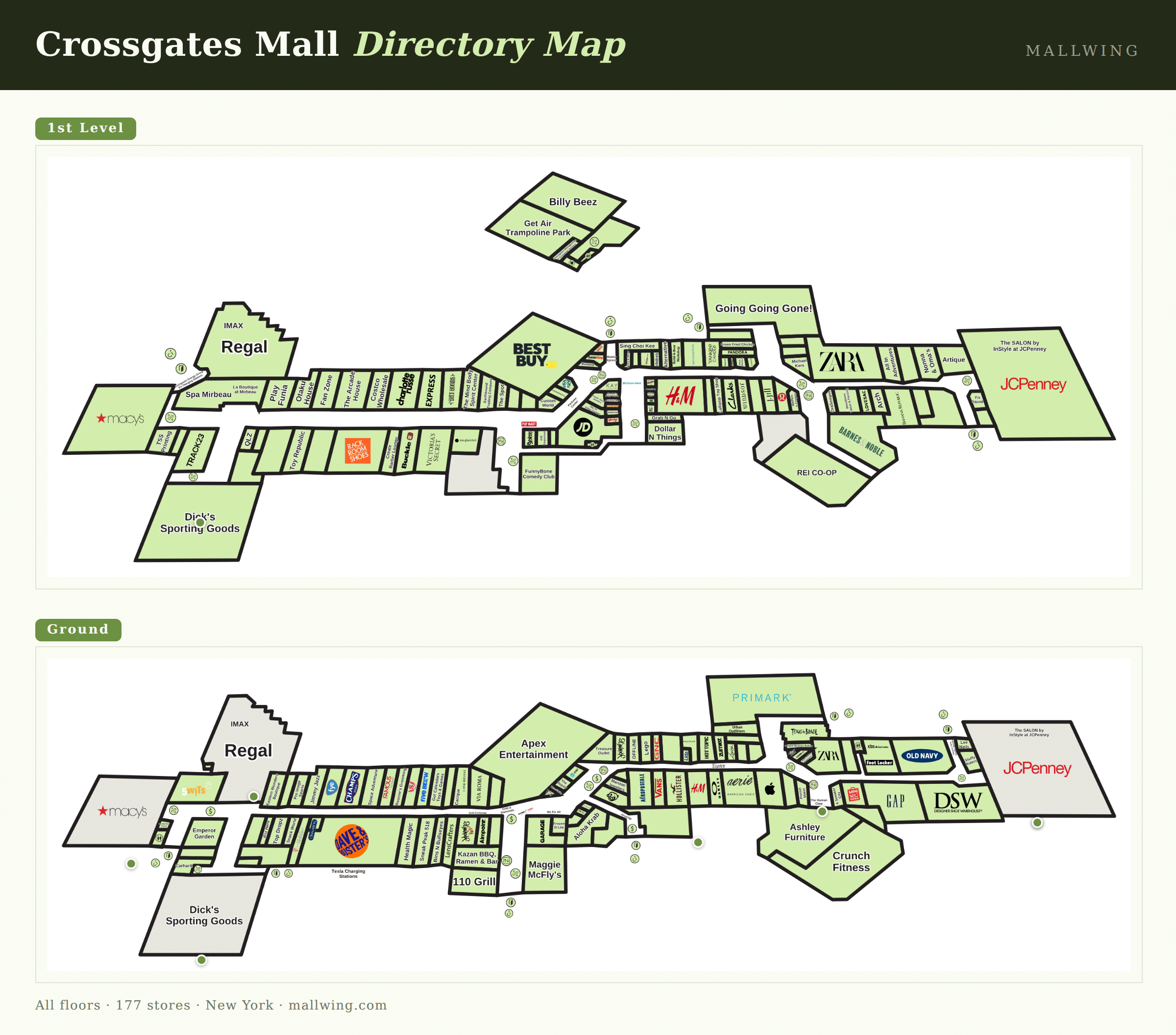 Crossgates Mall directory map: all floor plans with store locations