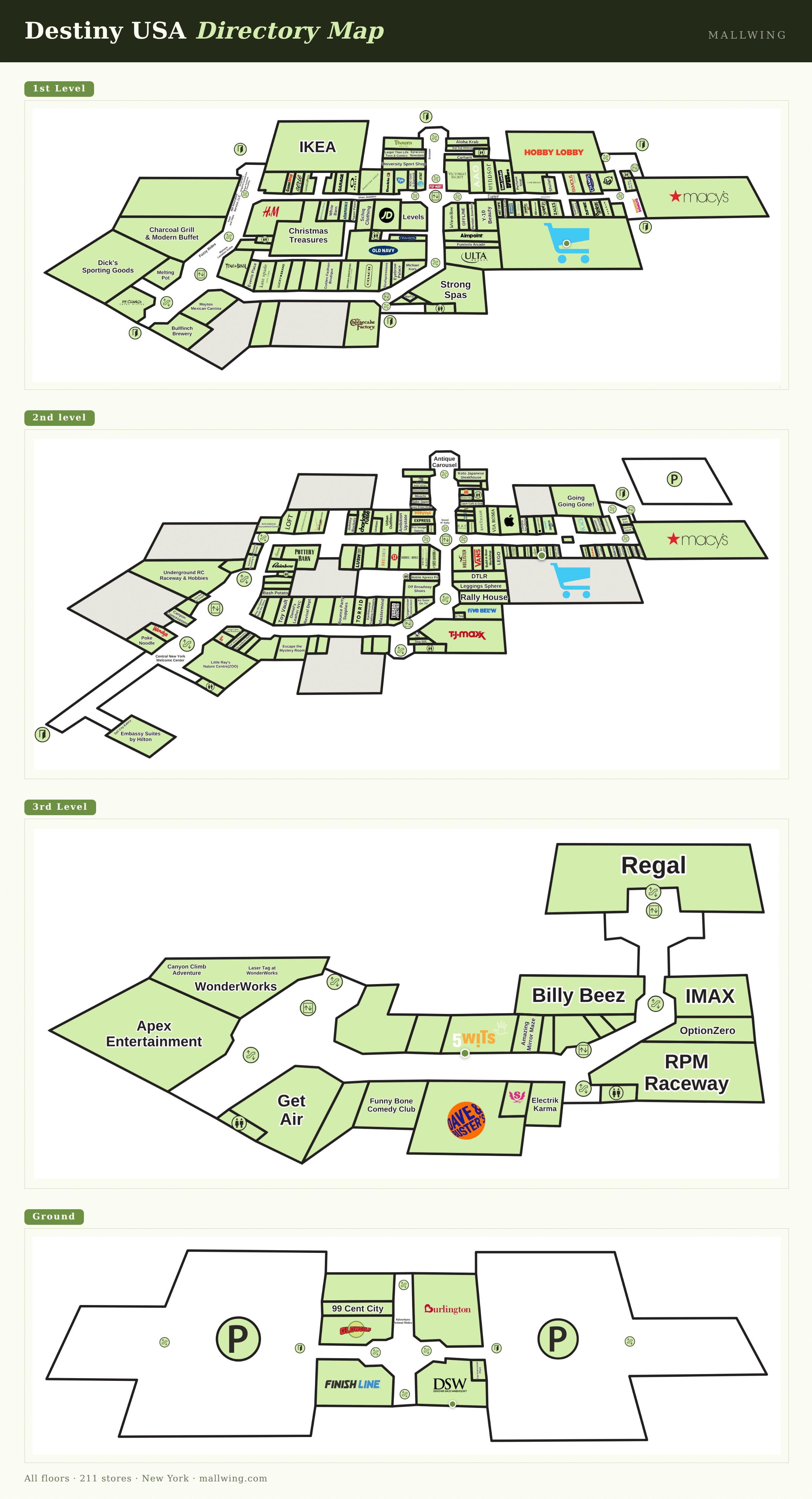 Destiny USA directory map: all floor plans with store locations