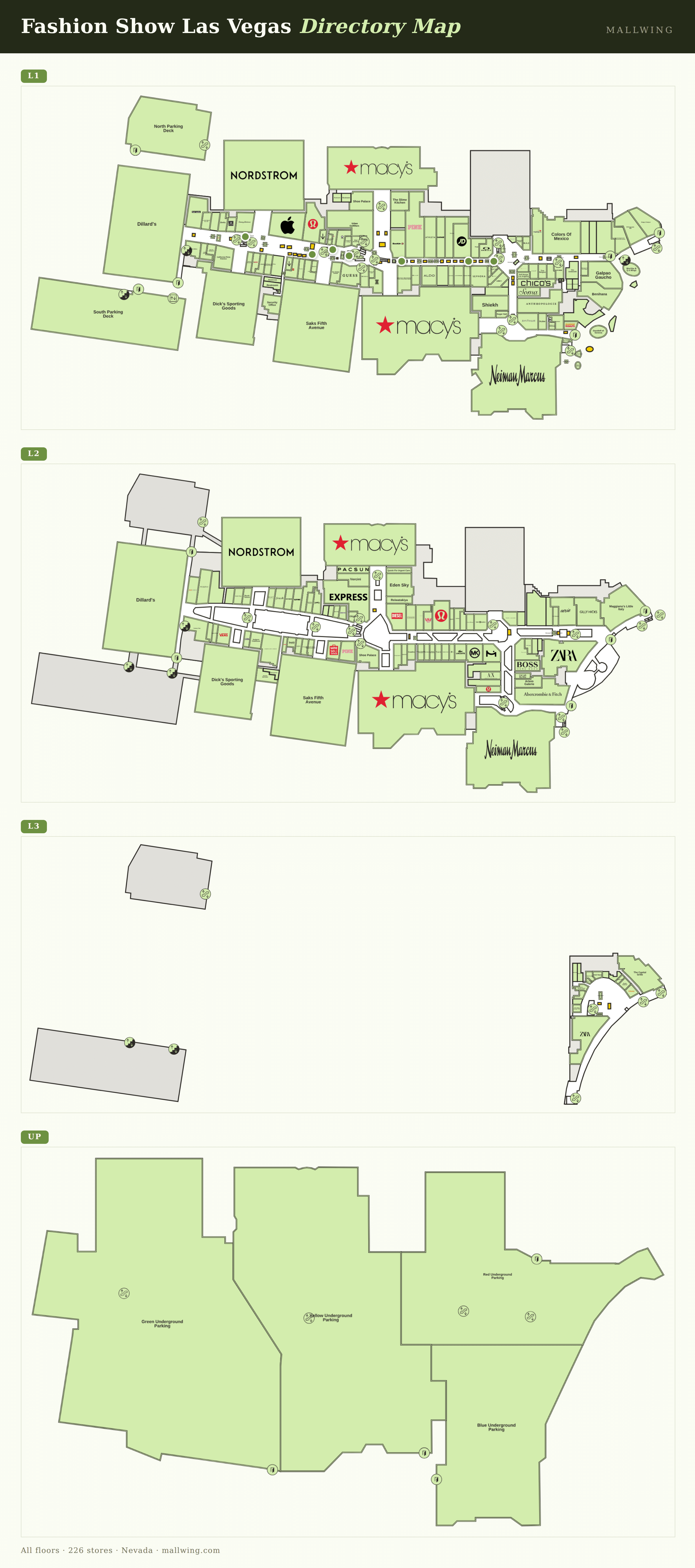 Fashion Show Las Vegas directory map: all floor plans with store locations