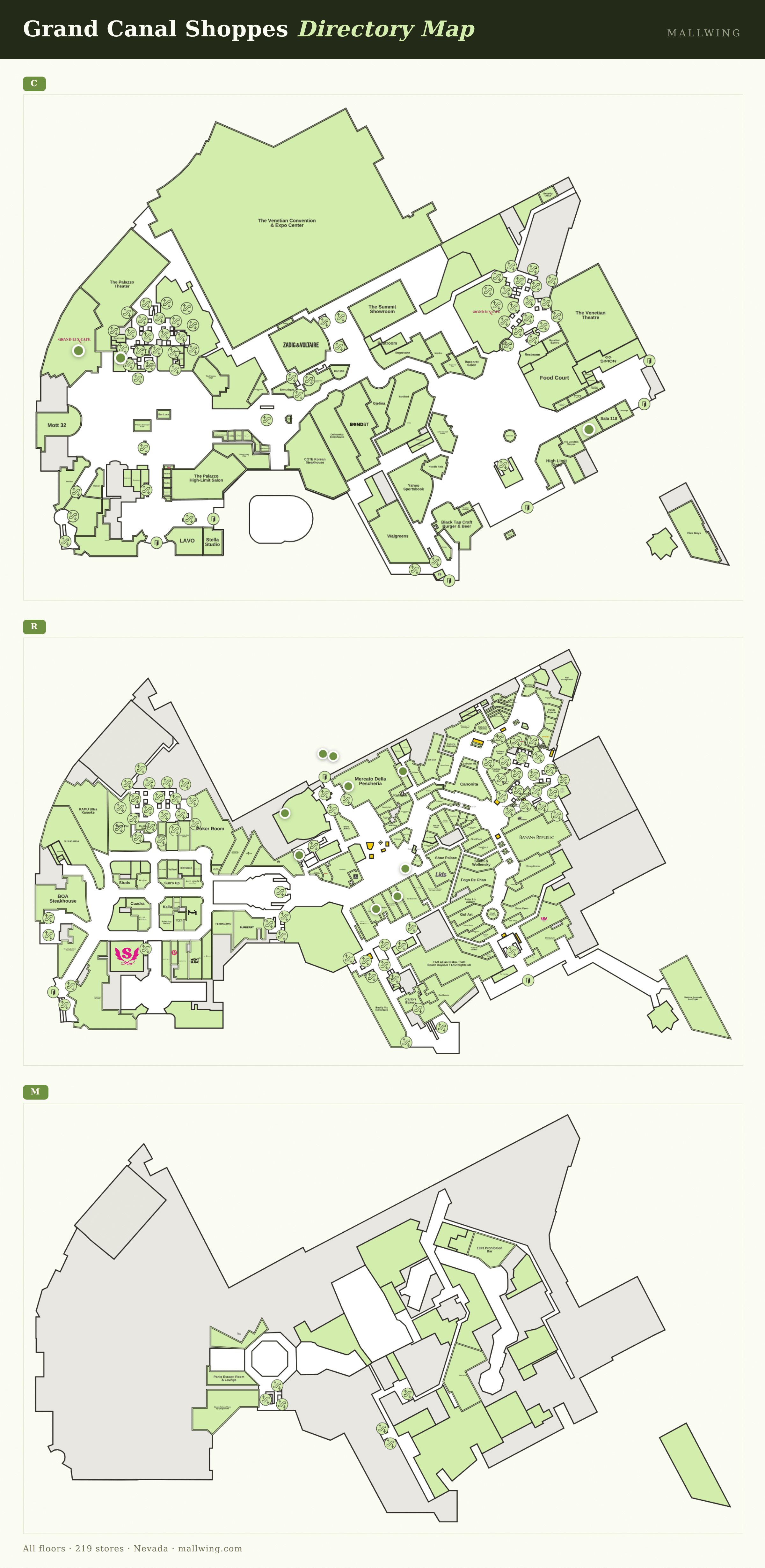 Grand Canal Shoppes directory map: all floor plans with store locations