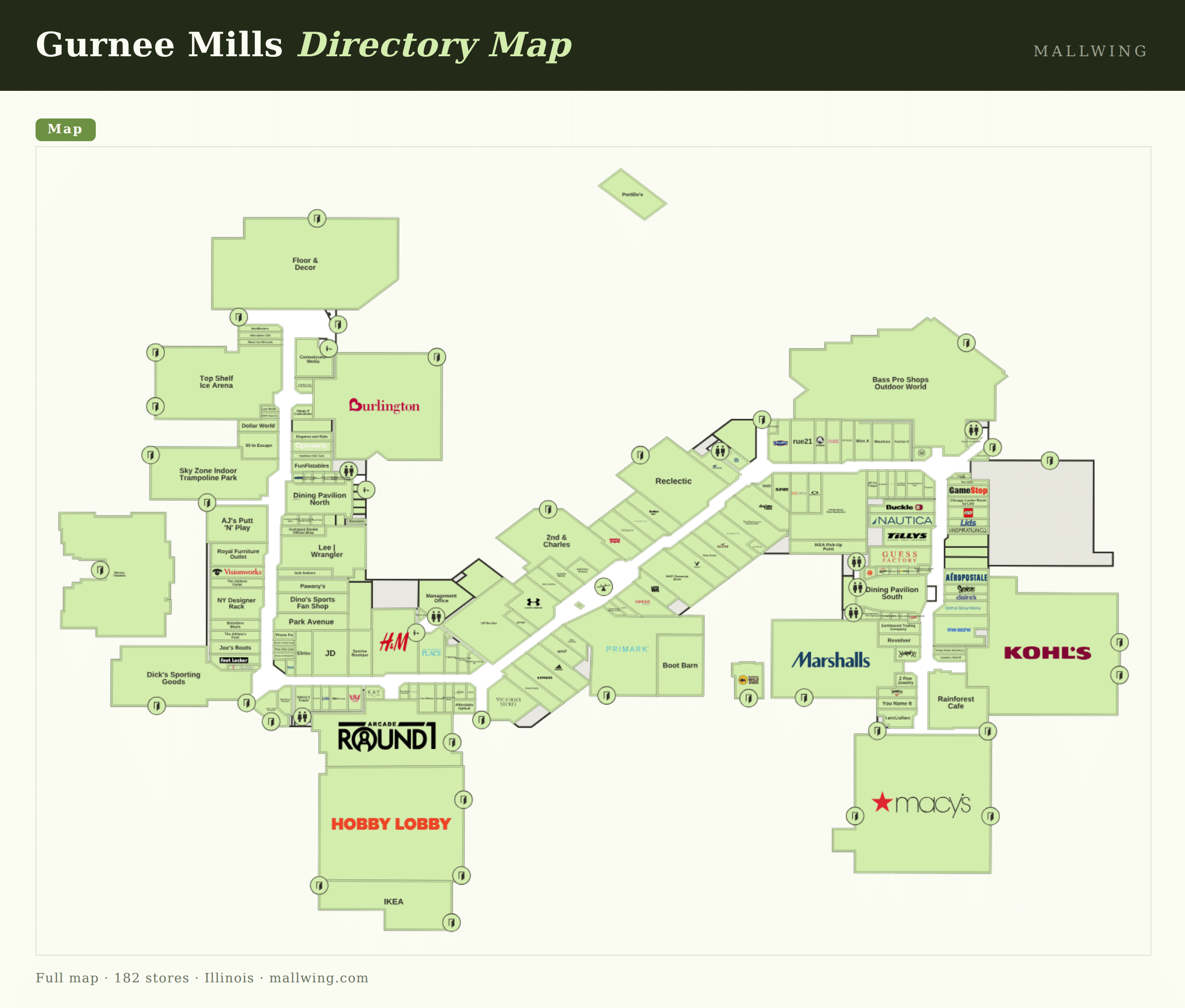 Gurnee Mills directory map: all floor plans with store locations