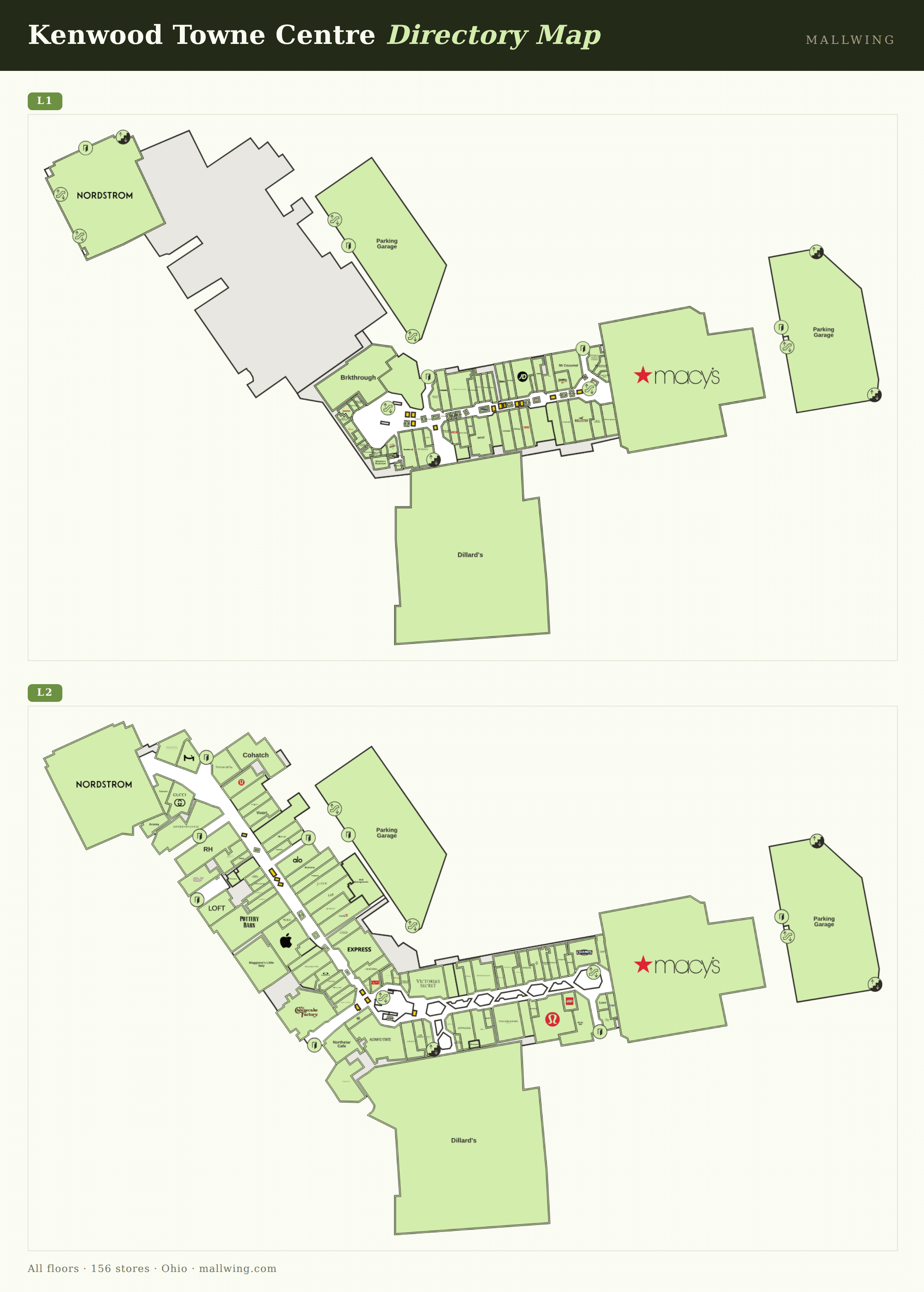 Kenwood Towne Centre directory map: all floor plans with store locations
