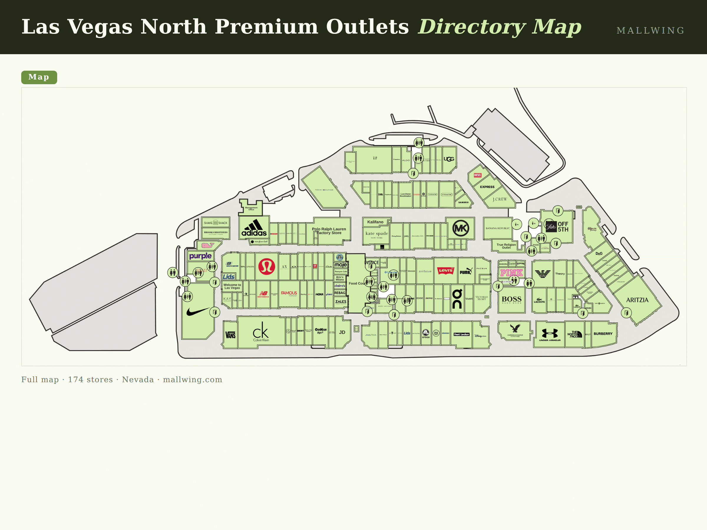 Las Vegas North Premium Outlets directory map: all floor plans with store locations