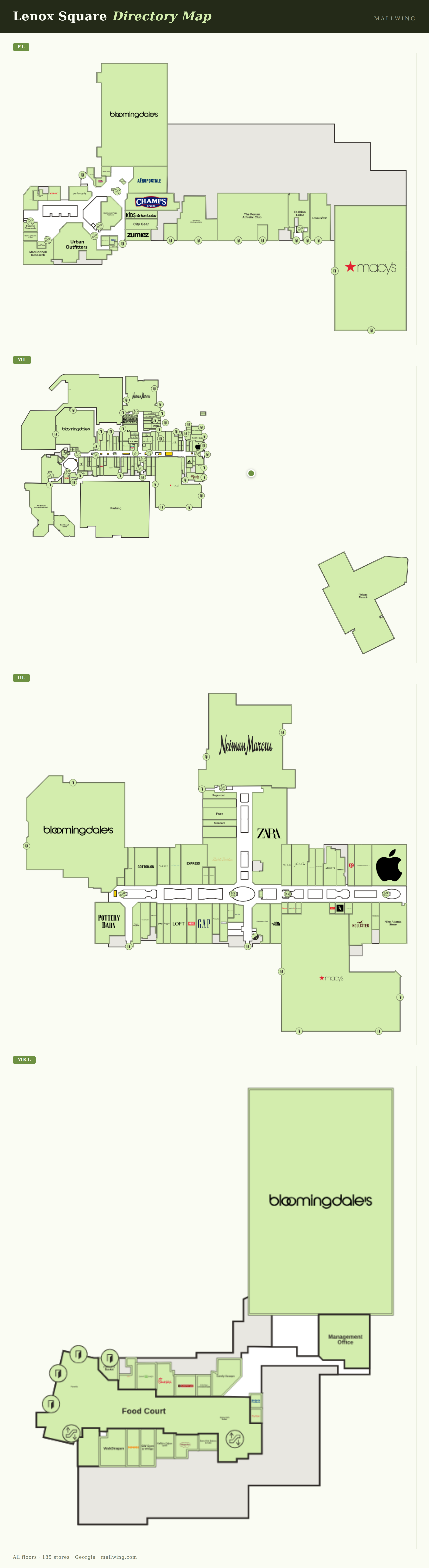 Lenox Square directory map: all floor plans with store locations