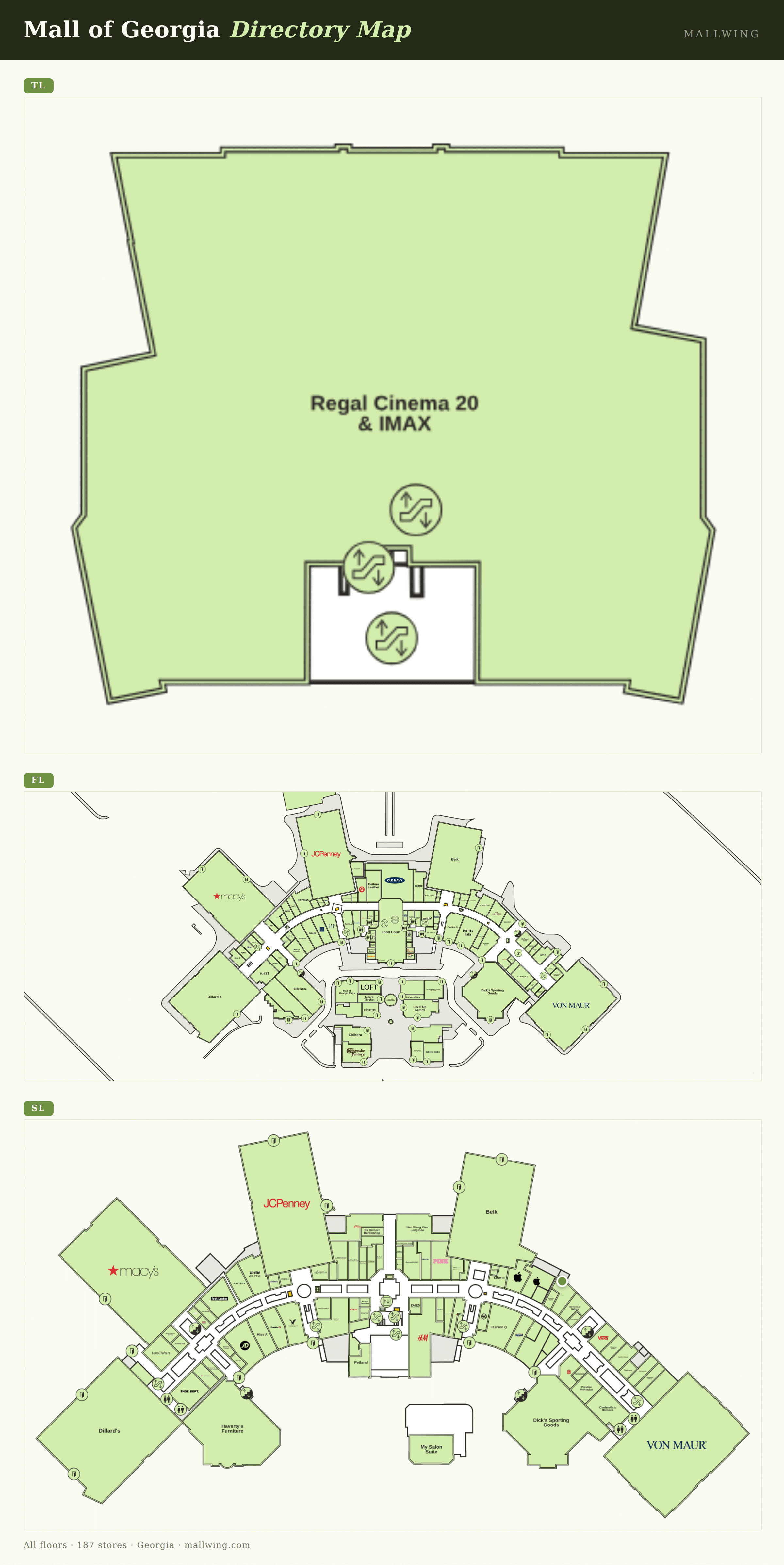 Mall of Georgia directory map: all floor plans with store locations