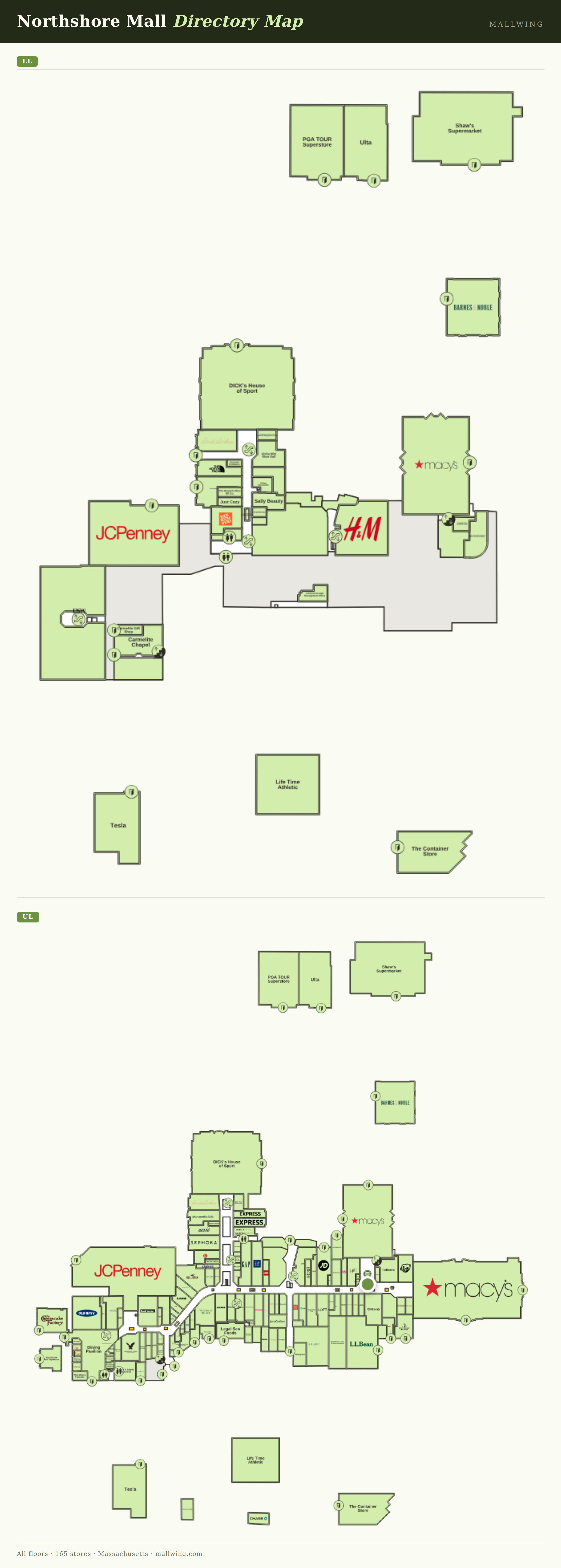 Northshore Mall directory map: all floor plans with store locations