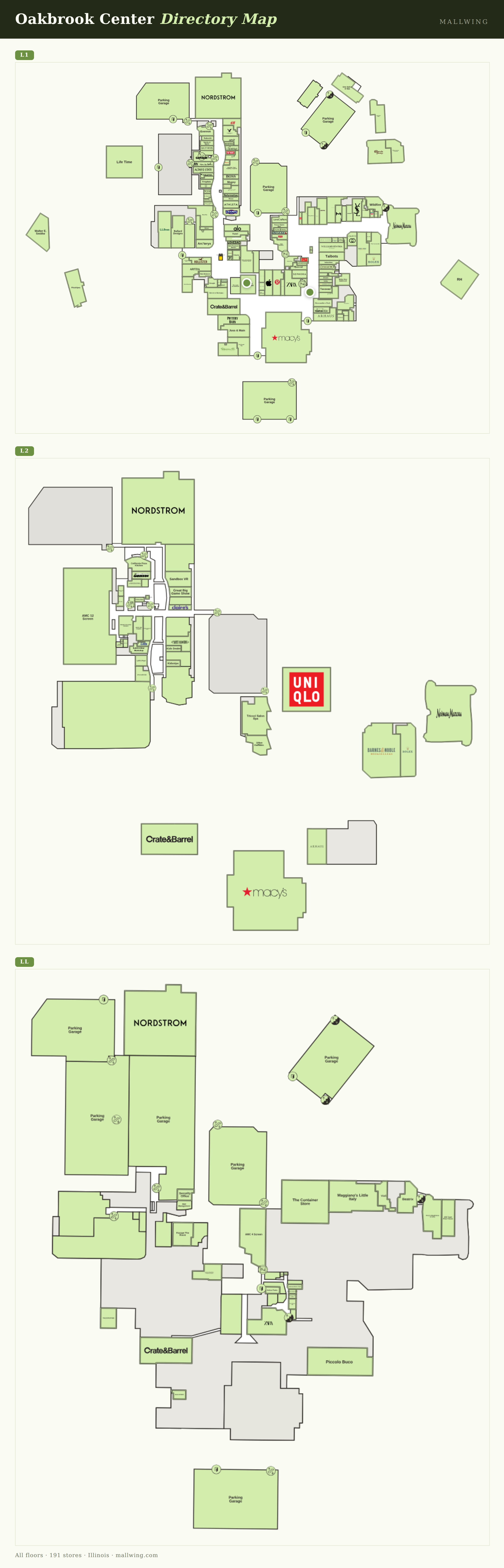 Oakbrook Center directory map: all floor plans with store locations