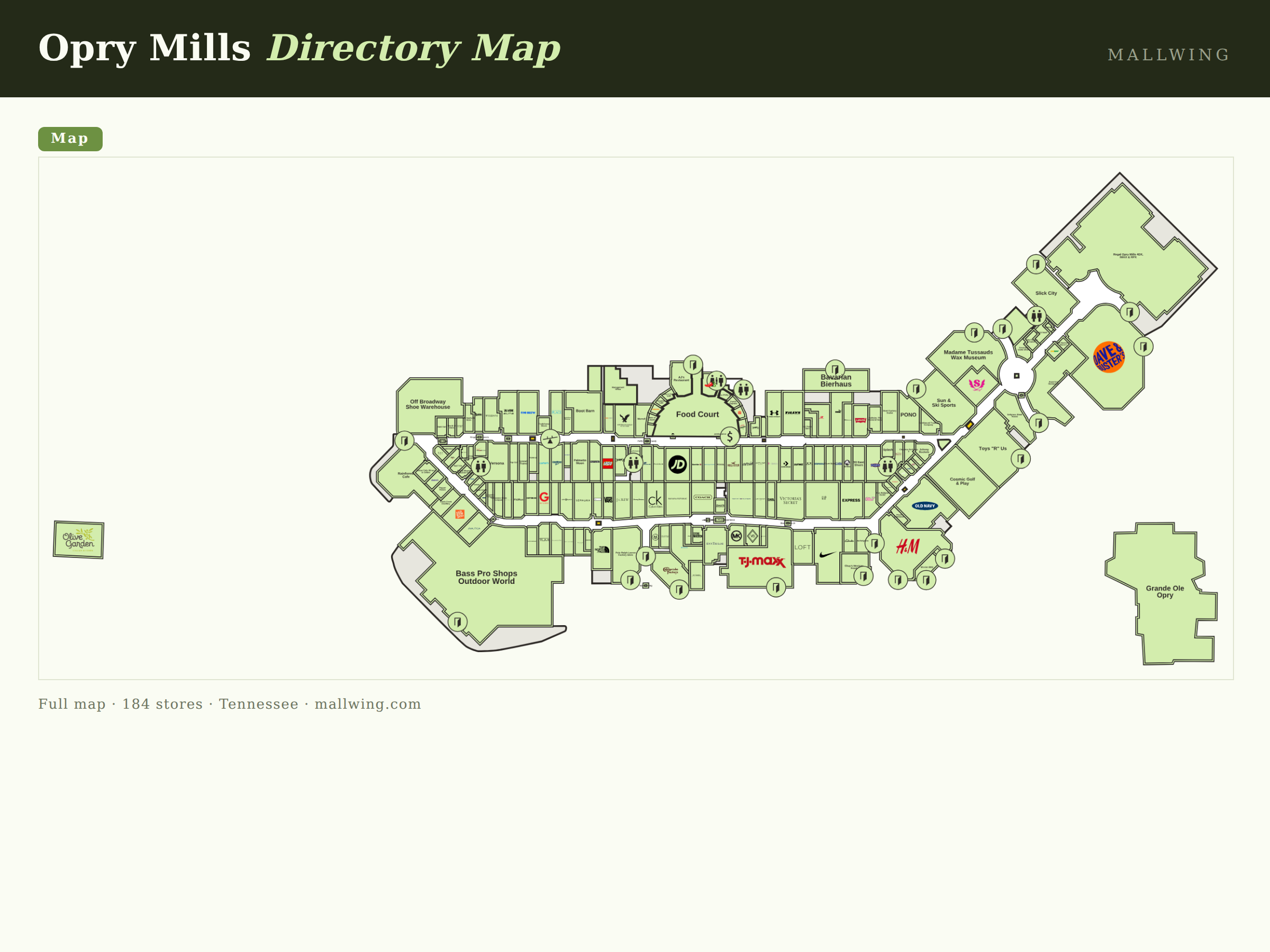 Opry Mills directory map: all floor plans with store locations