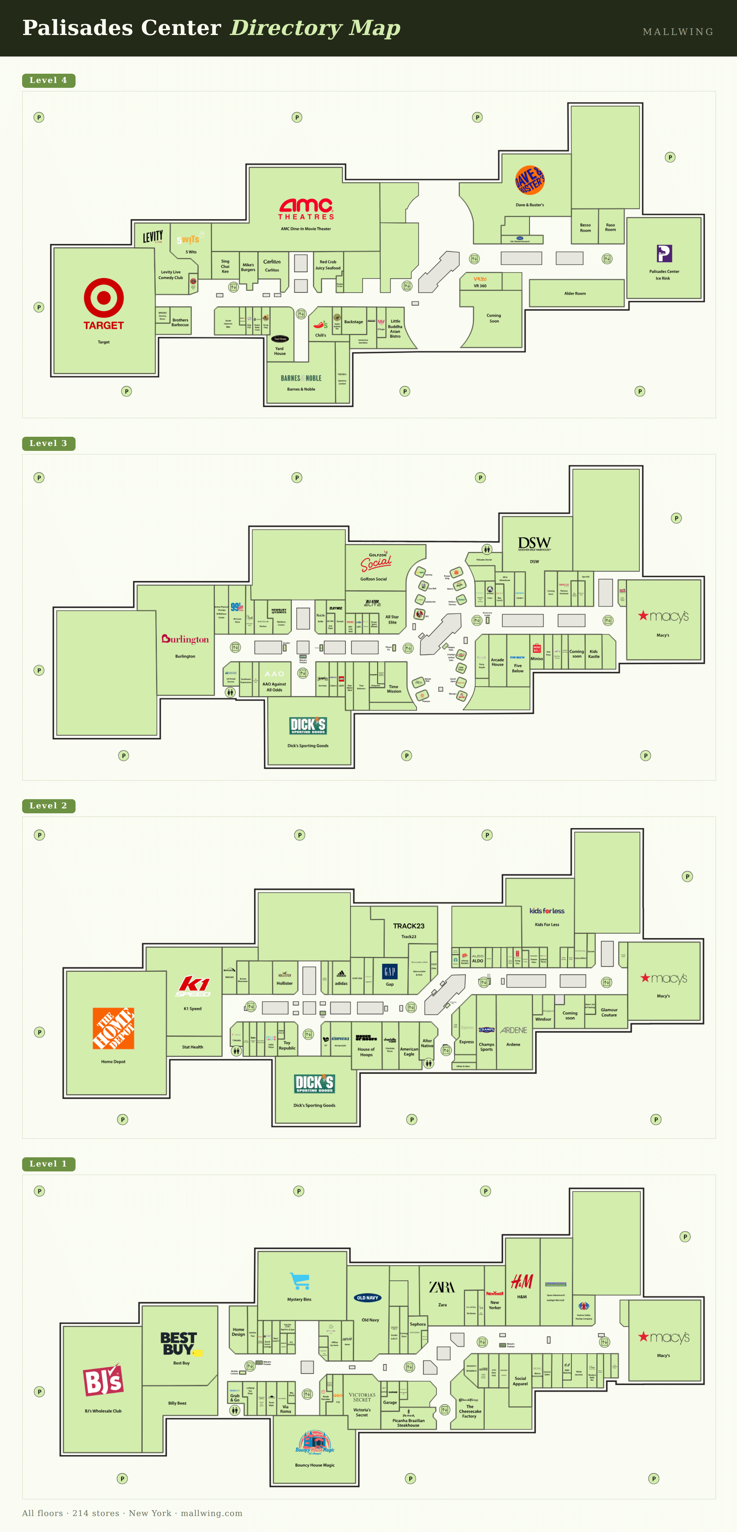Palisades Center directory map: all floor plans with store locations