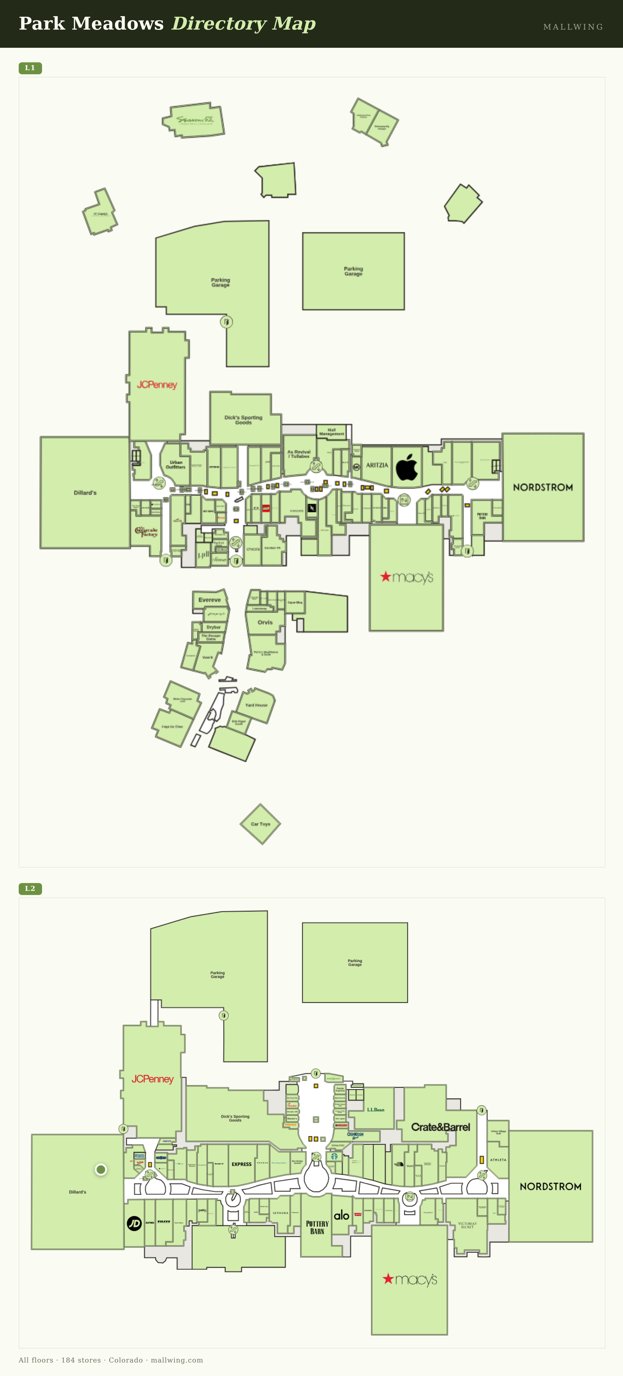 Park Meadows directory map: all floor plans with store locations