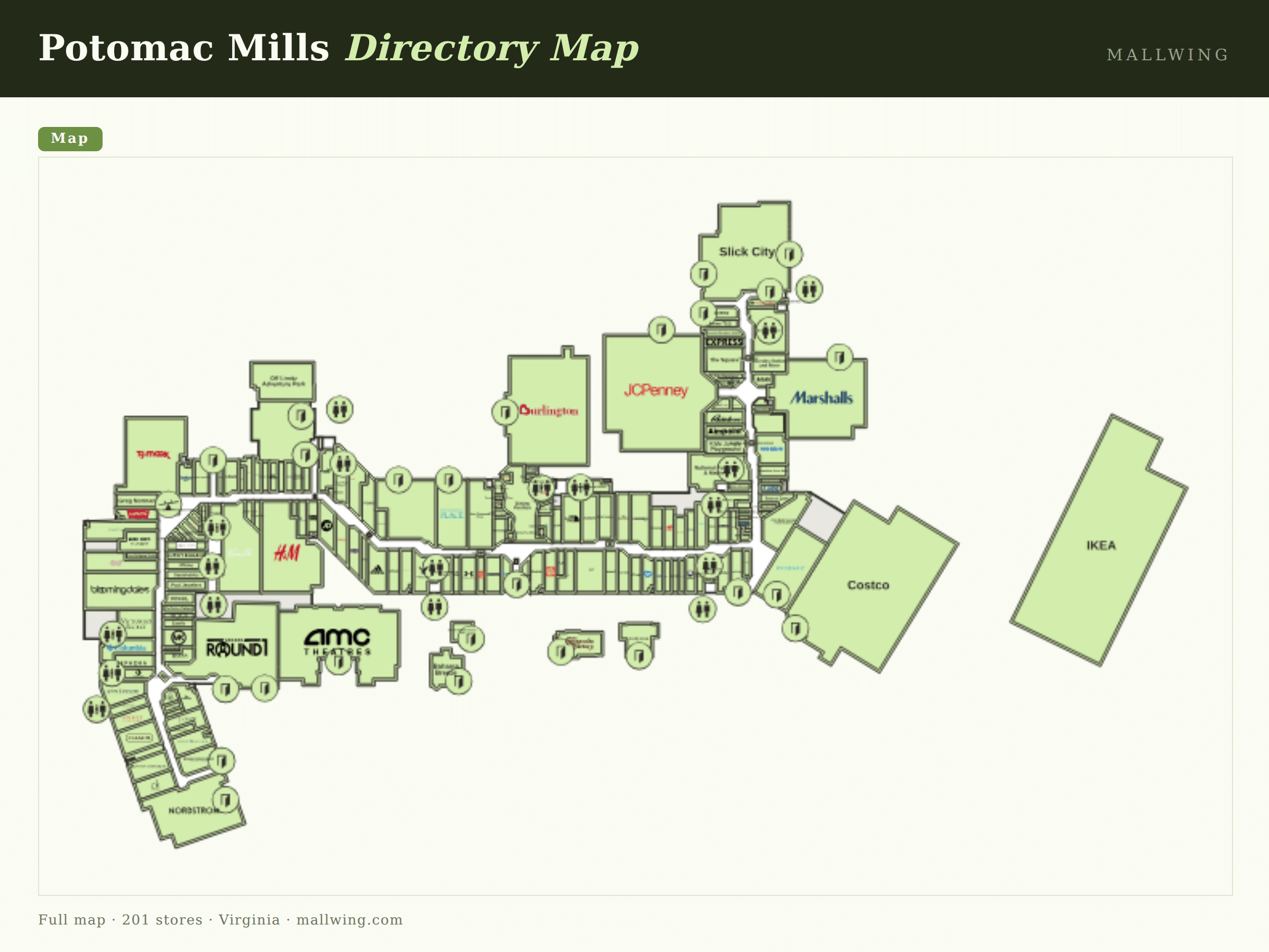 Potomac Mills directory map: all floor plans with store locations