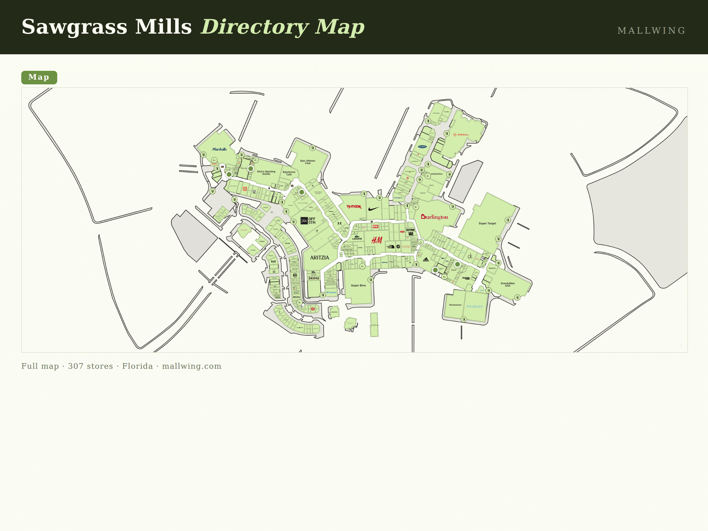 Sawgrass Mills directory map: all floor plans with store locations