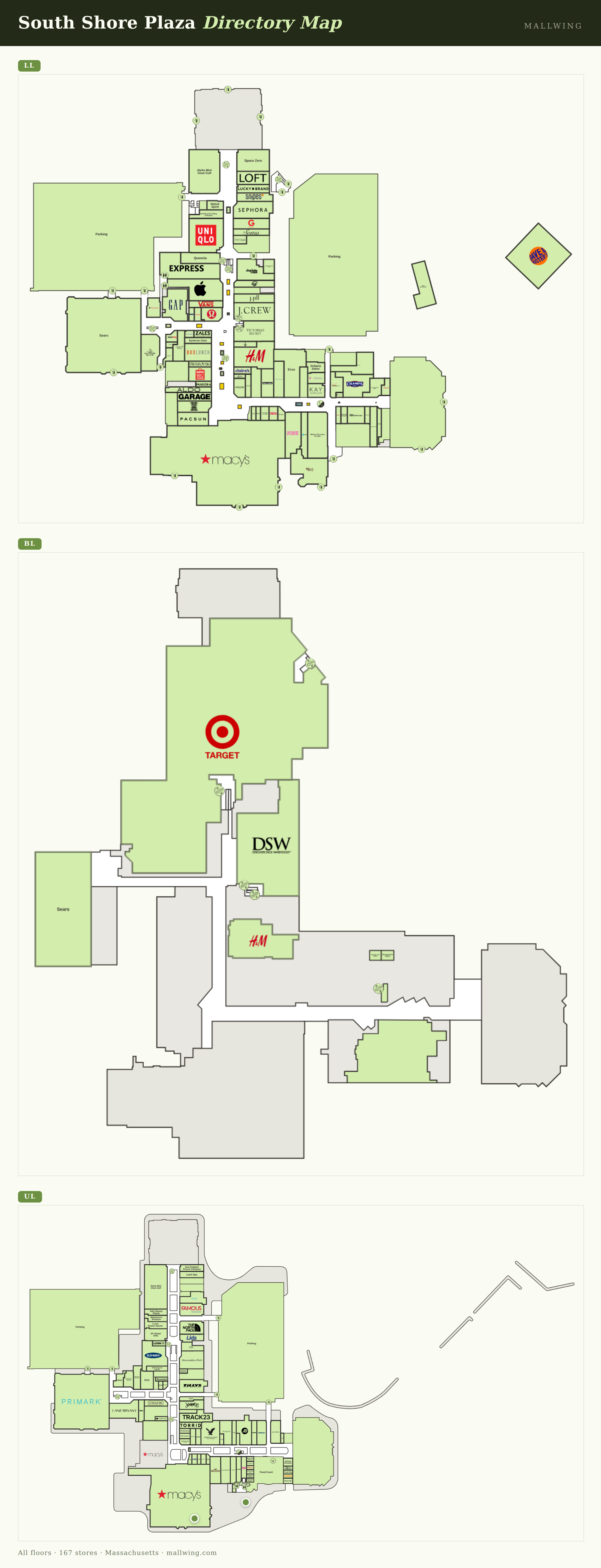 South Shore Plaza directory map: all floor plans with store locations