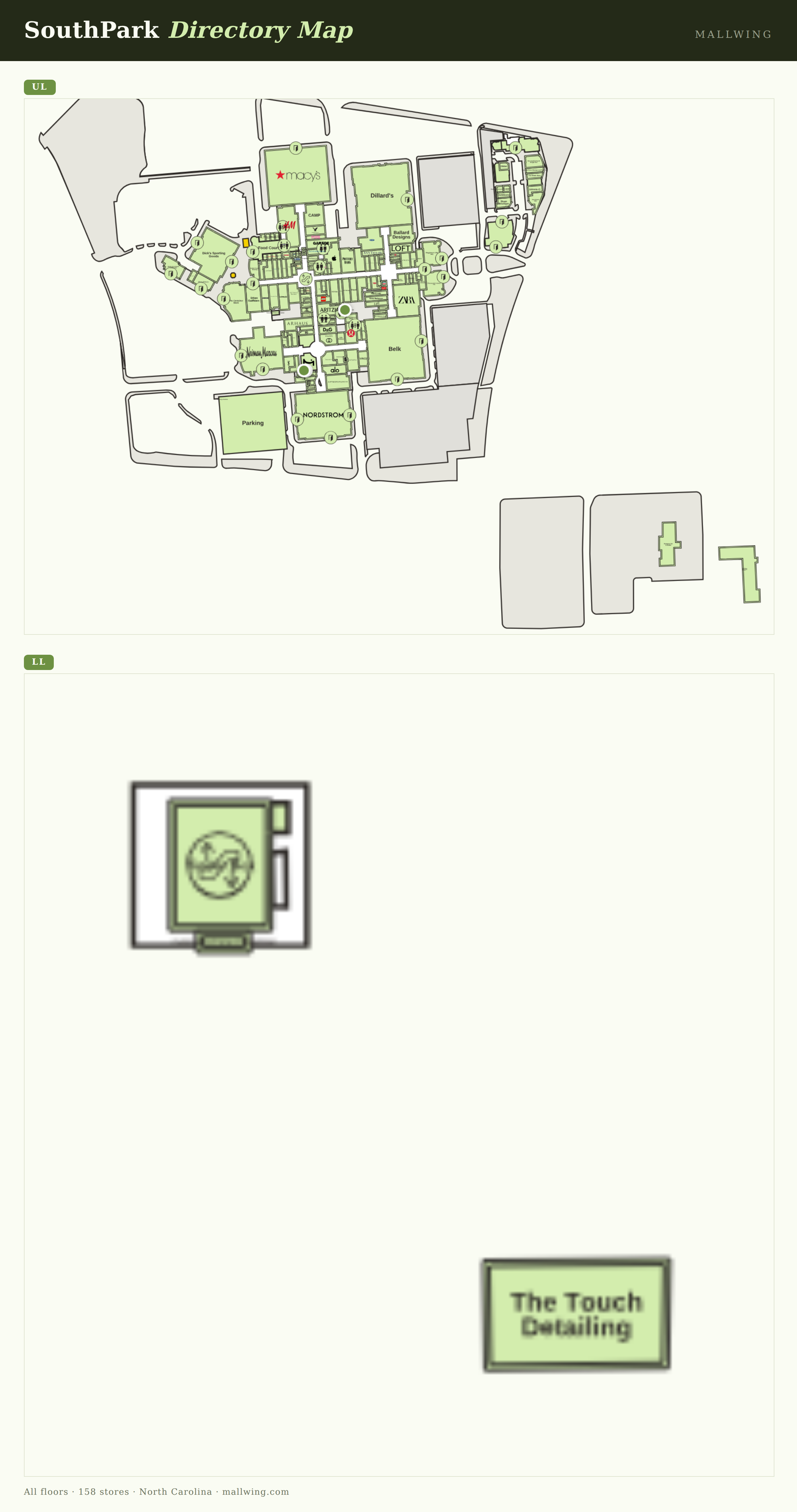 SouthPark directory map: all floor plans with store locations