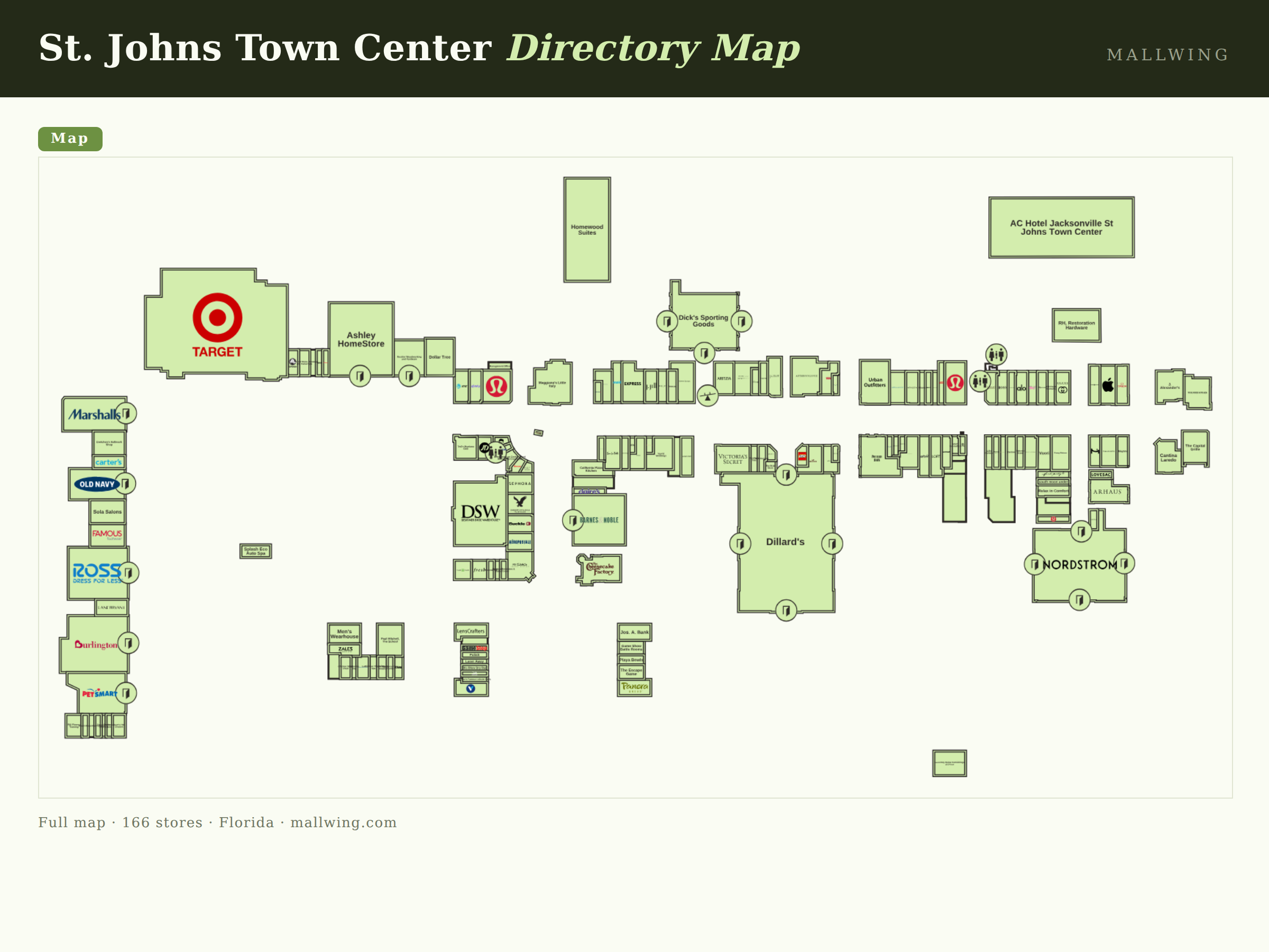 St. Johns Town Center directory map: all floor plans with store locations