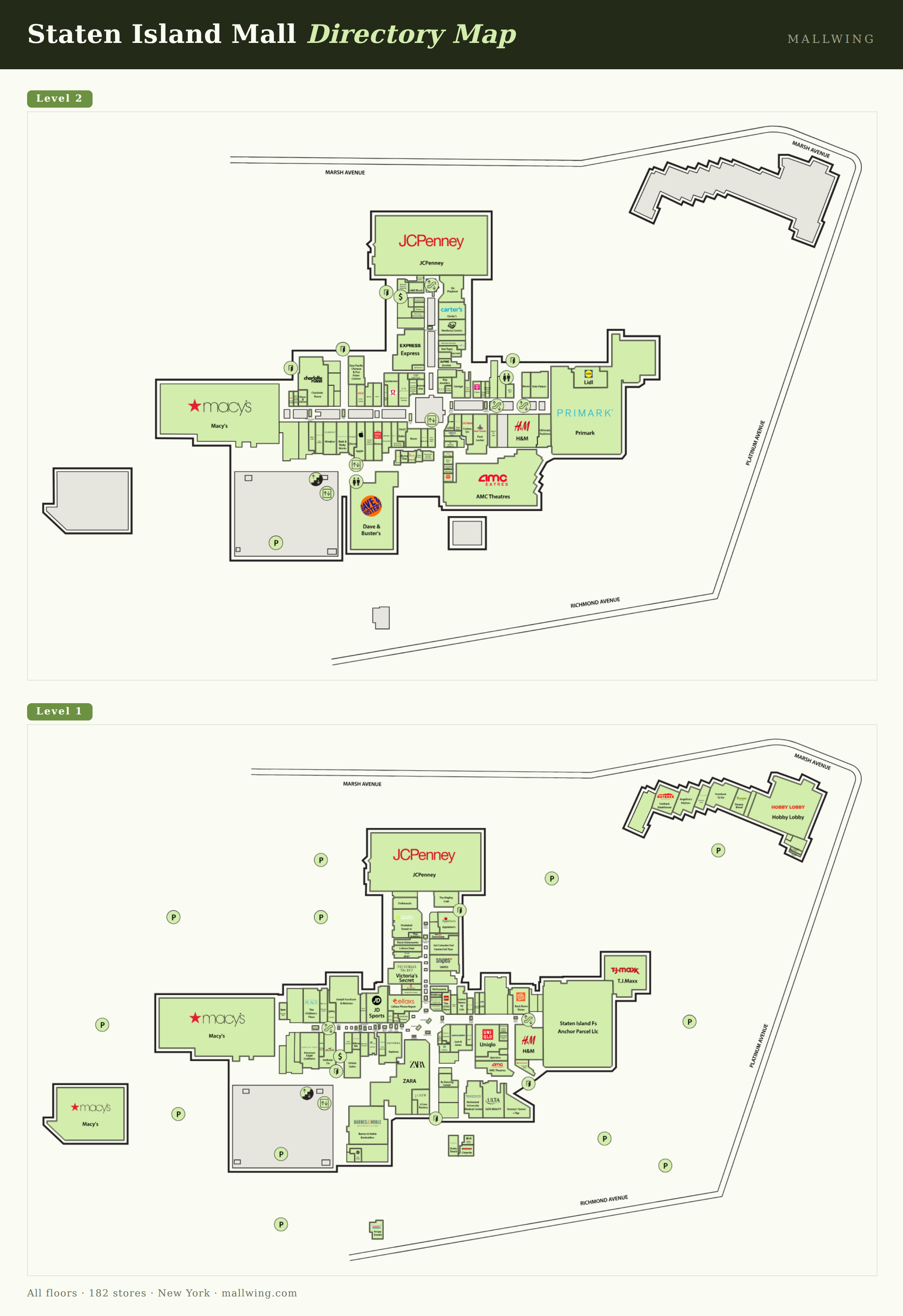 Staten Island Mall directory map: all floor plans with store locations