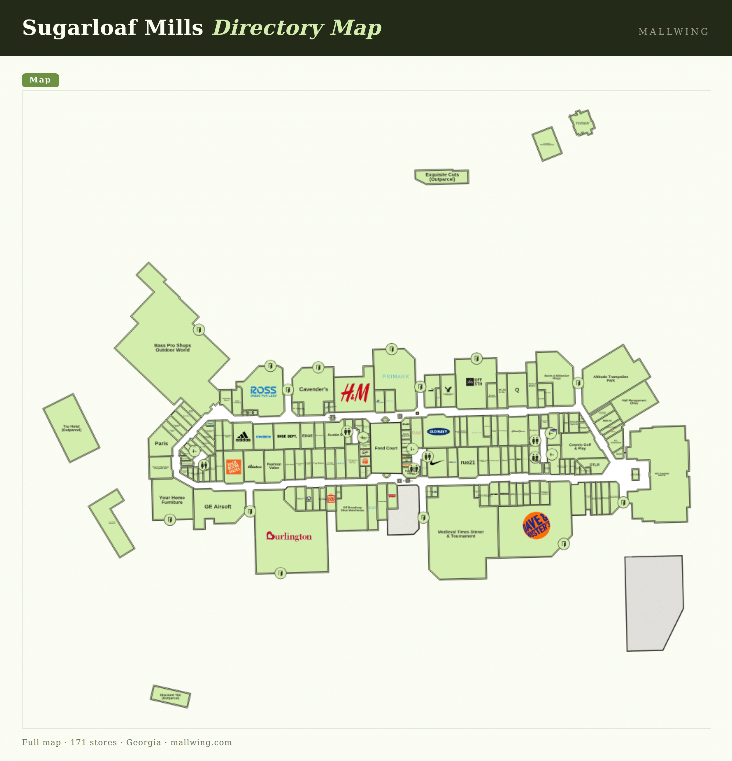Sugarloaf Mills directory map: all floor plans with store locations