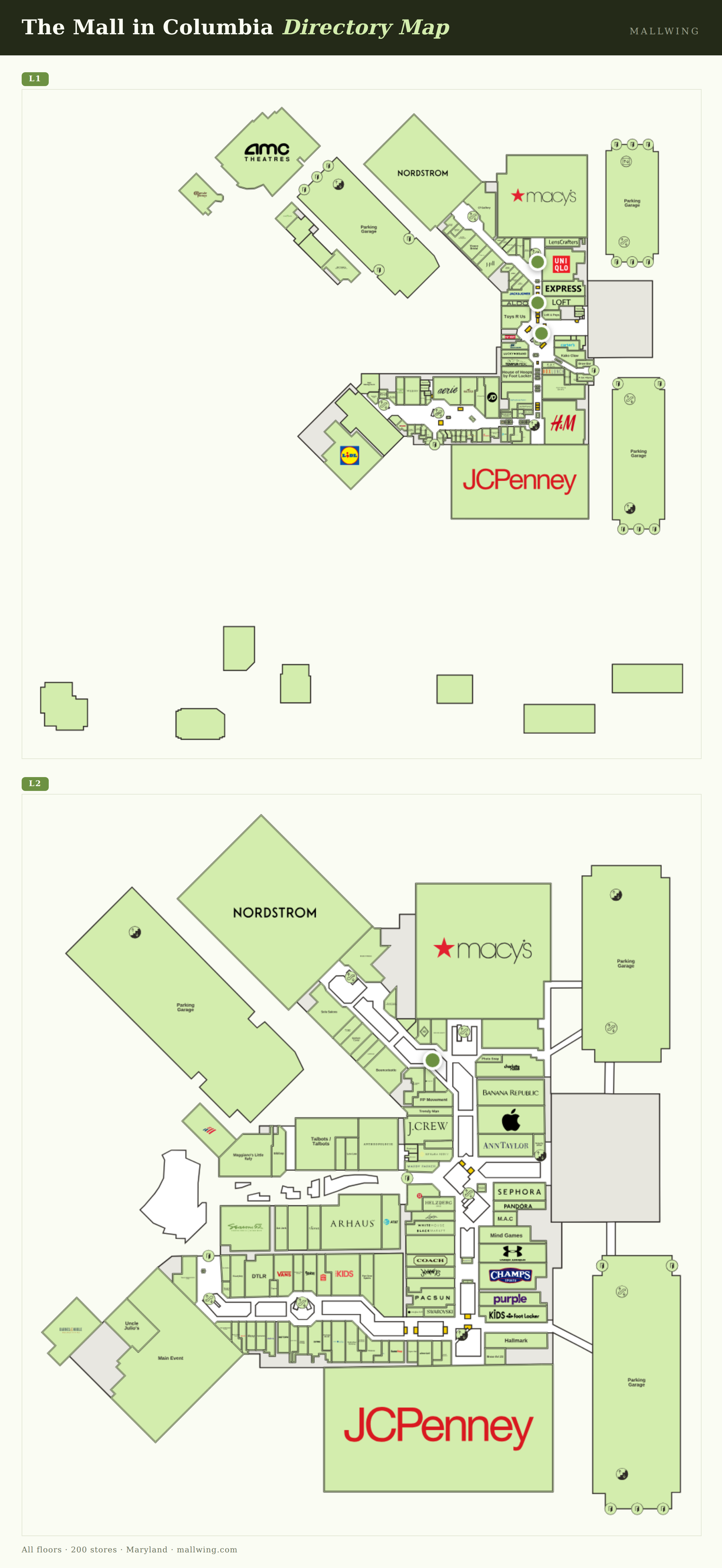 The Mall in Columbia directory map: all floor plans with store locations