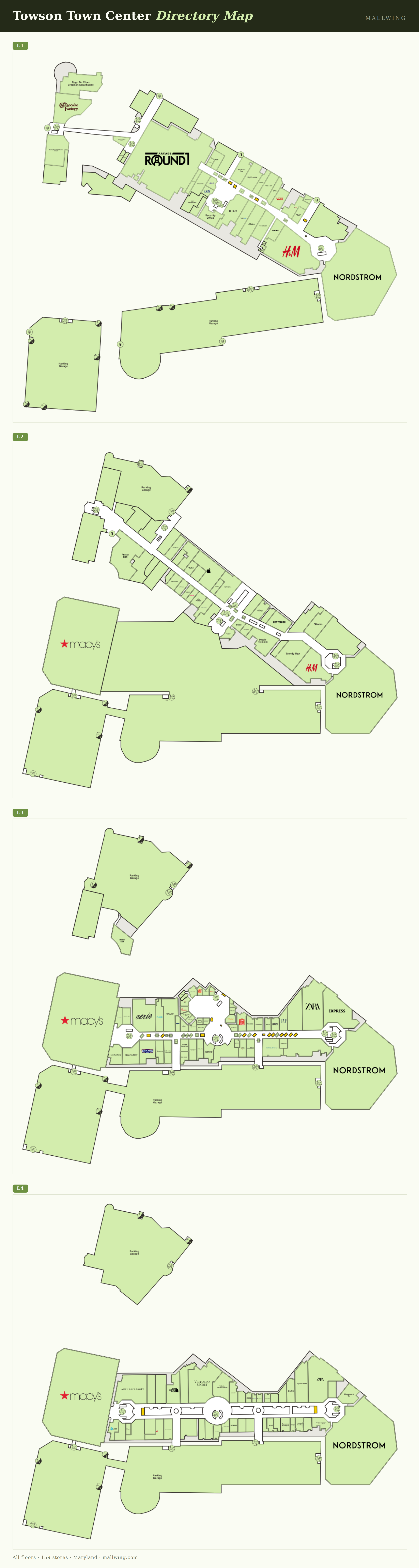 Towson Town Center directory map: all floor plans with store locations