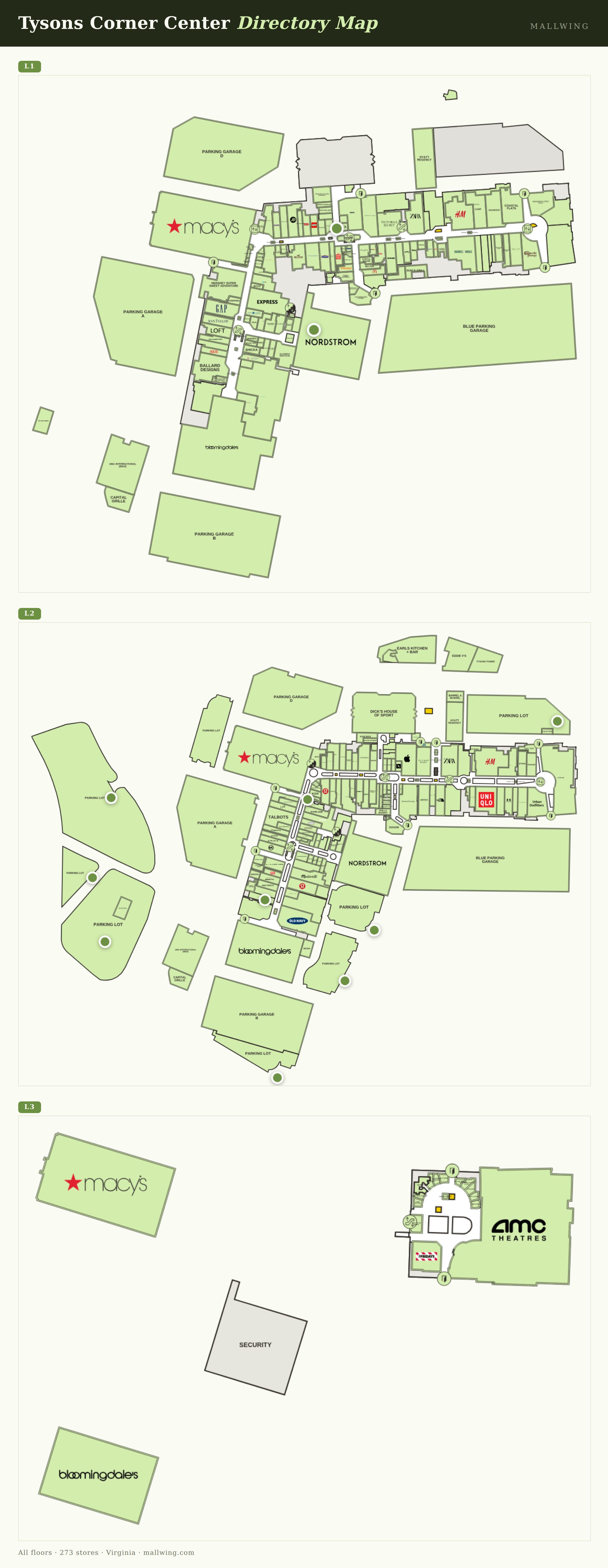 Tysons Corner Center directory map: all floor plans with store locations