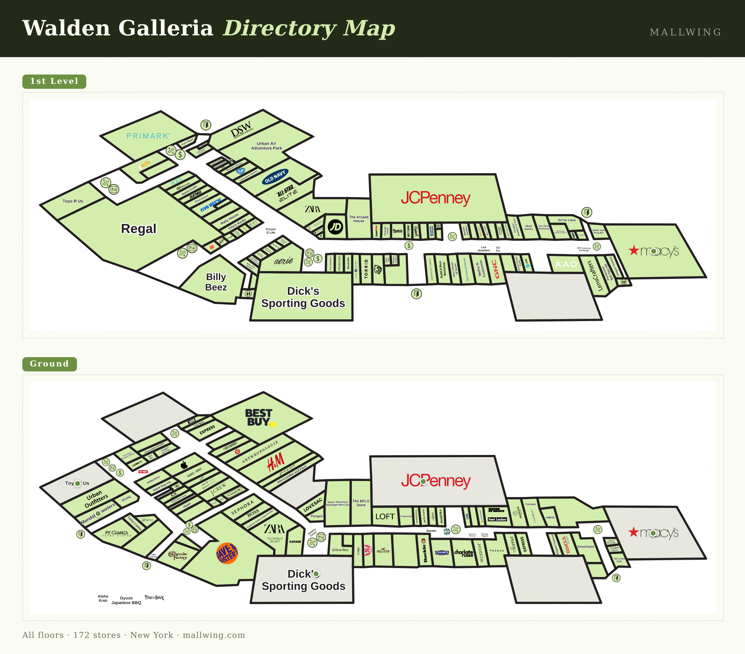Walden Galleria directory map: all floor plans with store locations