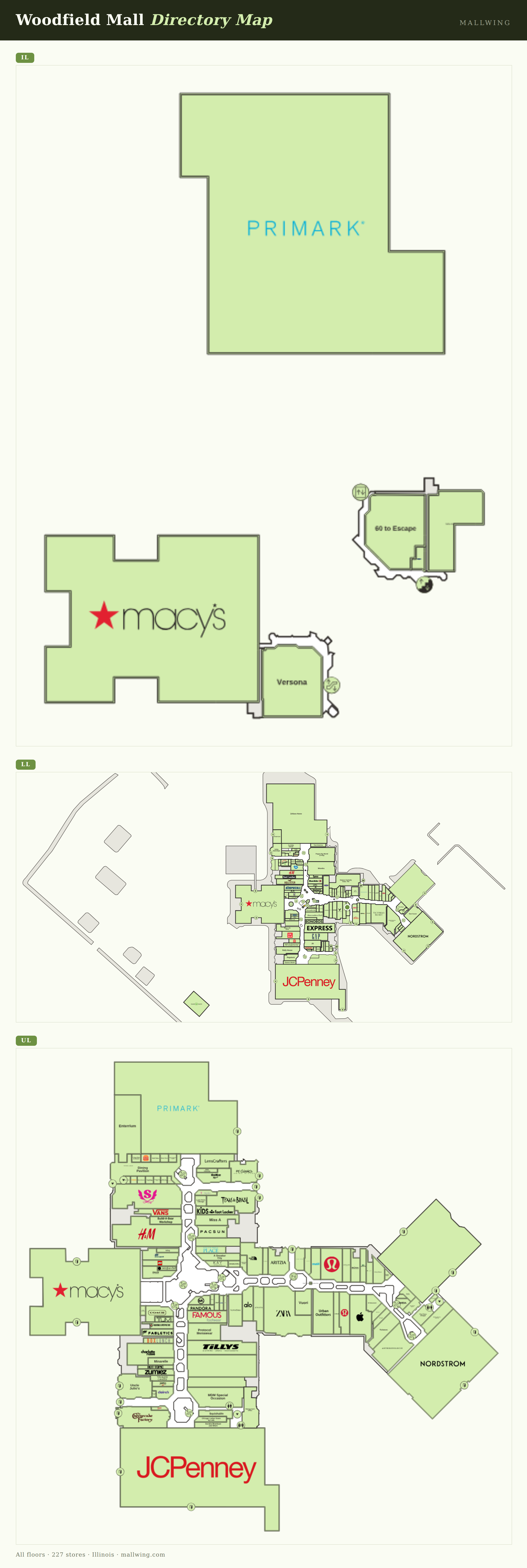 Woodfield Mall directory map: all floor plans with store locations